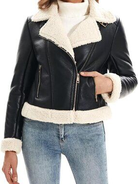 Cozy Women's Faux Fur Winter Coat - Thick Lined Leather Jacket for Cold Weather